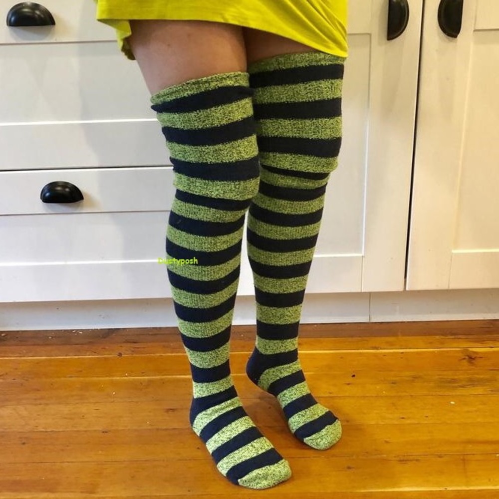 Peony & Moss Striped Thigh High Over Knee Socks Cozy Rare Sexy Winter Boot Warn